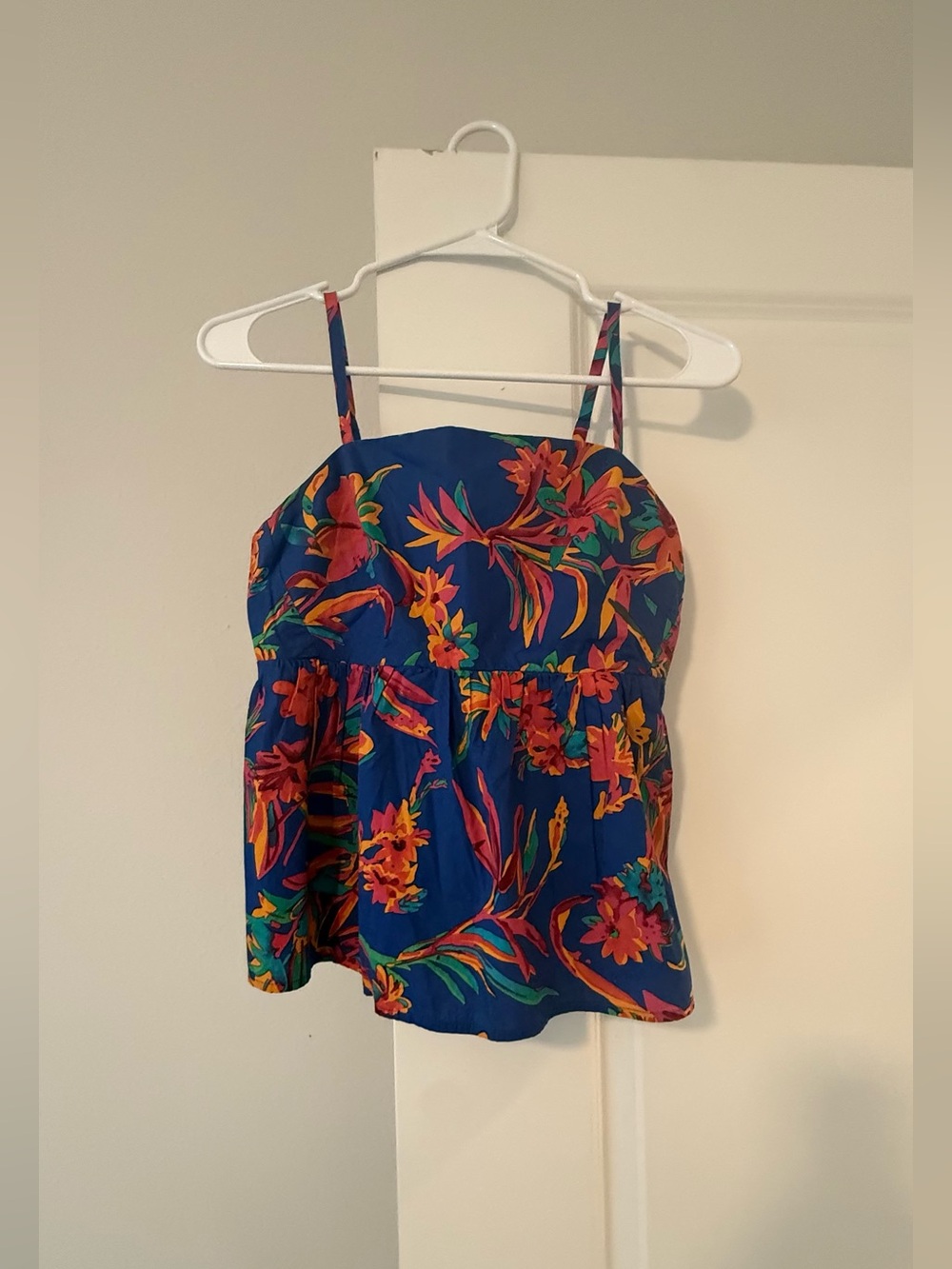J. Crew Blue Tropical Floral Spaghetti-Strap Camisole